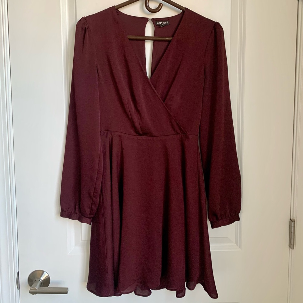 Express Maroon Long Sleeve Dress